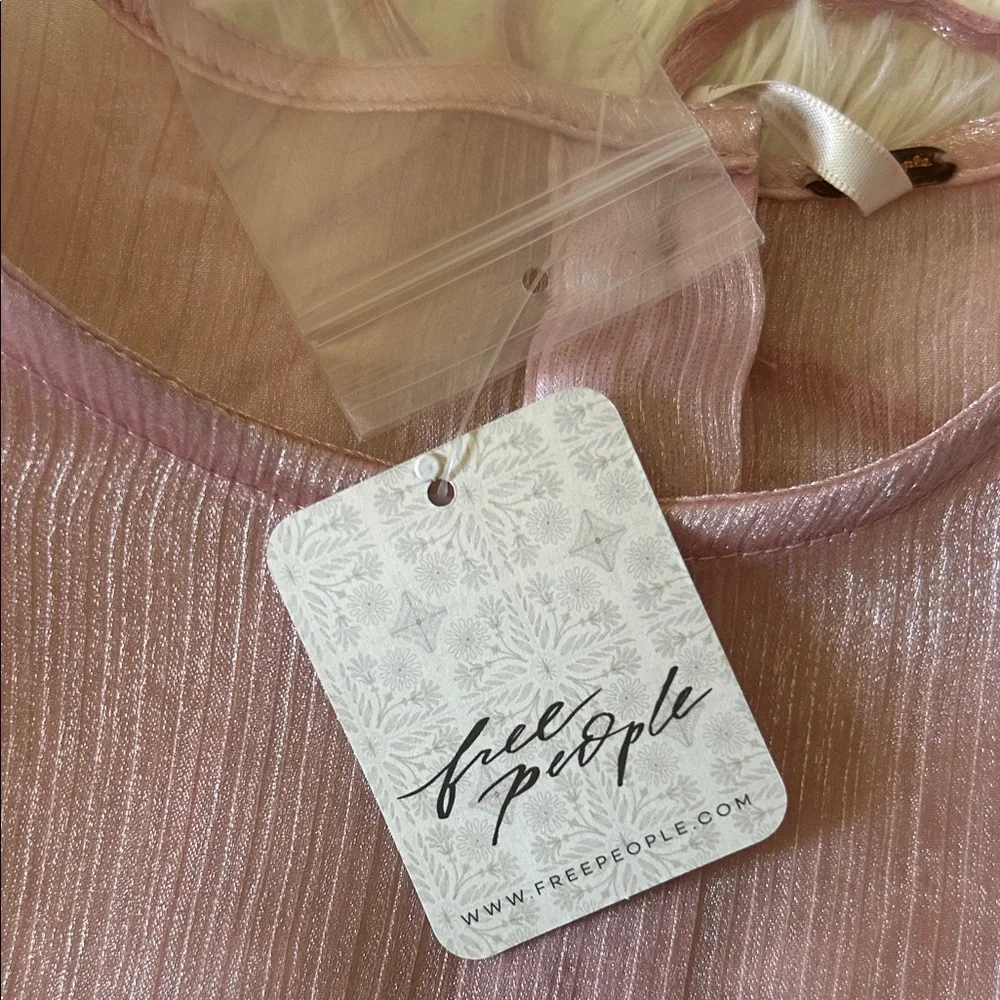 Free People Freya frost top Sheer Blush Pink Long-Sleeve Peasant Top - Picture 6 of 11